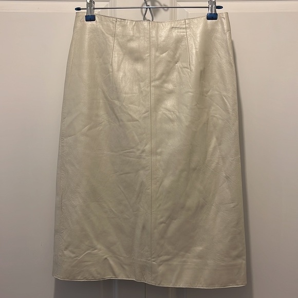 Blue Deep White Genuine Leather Pencil Skirt with Front Slit, NWT - Picture 4 of 16